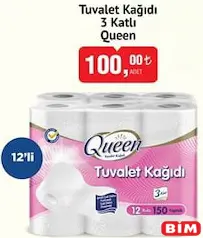 QUEEN TUVALET KAĞIDI 3 KATLI 12'Lİ QUEEN TUVALET KAĞIDI 3 KATLI 12'Lİ